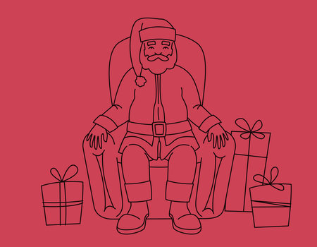 Santa Claus sitting in chair. Christmas character in outline style.のイラスト素材