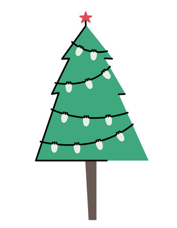 Cute decorated spruce. Christmas tree in doodle style.のイラスト素材