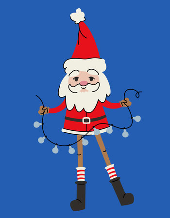 Cute Santa Claus with garland. Christmas character in doodle style.のイラスト素材