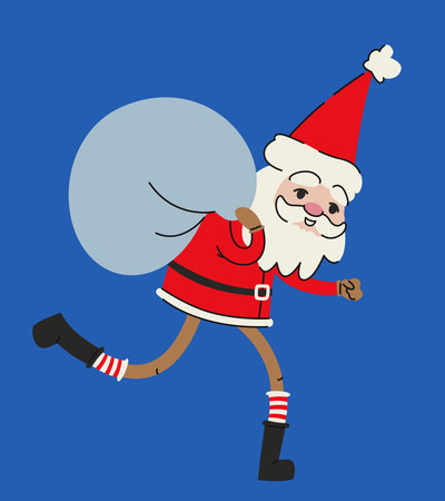 Cute Santa Claus carrying bag of gifts. Christmas character in doodle style.のイラスト素材