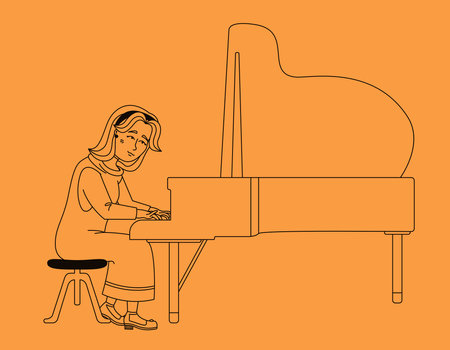 Woman playing piano. Female jazz musician in outline style.のイラスト素材