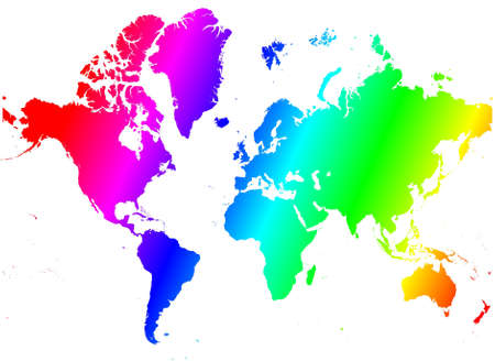 Detailed rainbow gradient map of the world.の写真素材
