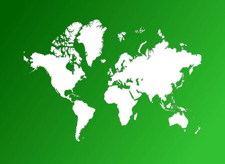 Detailed white map of the world on green gradient background.の写真素材