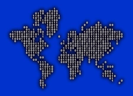 World map illustration composed of binary numbers with black shadow.の写真素材