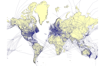 detailed world map with air routes