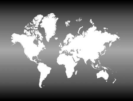 Detailed white map of the world on gray gradient background.の写真素材