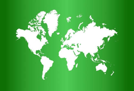 Detailed white world map on green gradient background.の写真素材