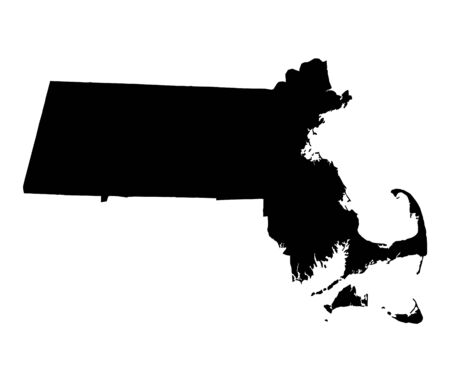 Detailed isolated b/w map of Massachusetts, USA. Mercator projection.の写真素材
