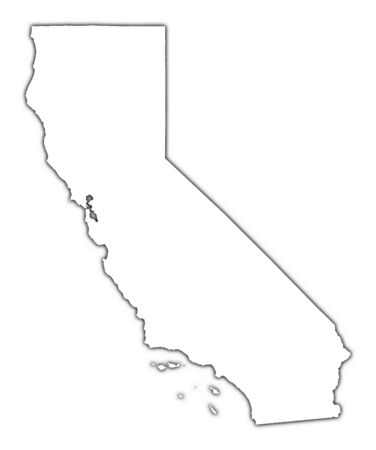 California (USA) outline map with shadow. Detailed, Mercator projection.の写真素材