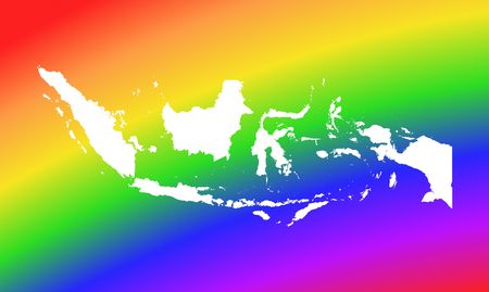 Indonesia map on rainbow background. High resolution. Mercator projection.の写真素材
