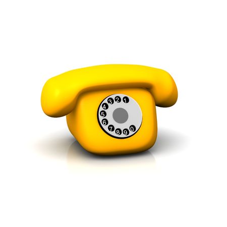Orange retro phone. 3d rendered illustration isolated on white.の写真素材