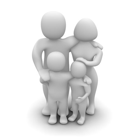 Happy family. 3d rendered illustration isolated on white.の写真素材