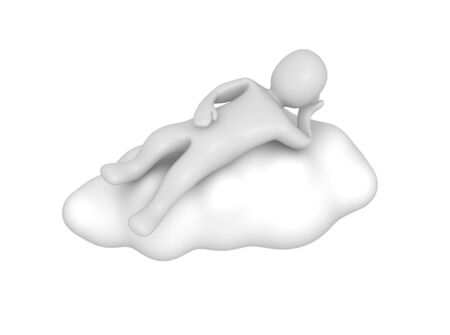 Man lying on cloud. 3d rendered illustration isolated on white.の写真素材