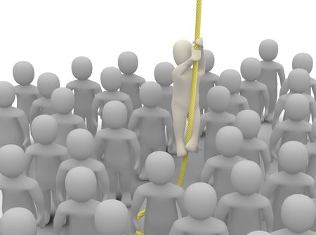 Escaping from crowd. 3d rendered illustration.の写真素材