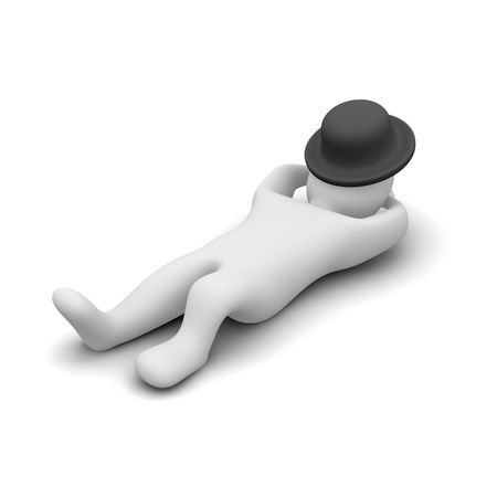 Man sleeping or relaxing under his hat. 3d rendered illustration.の写真素材