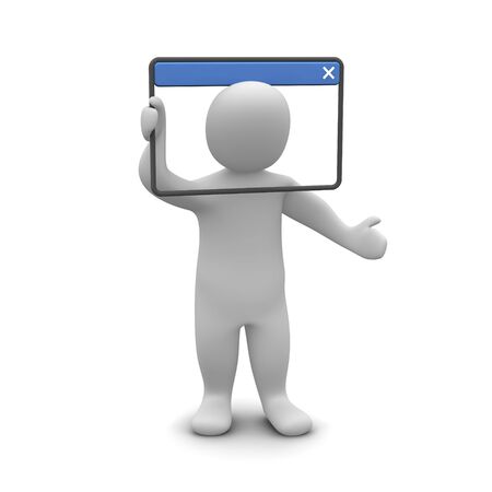 Man inside computer window. 3d rendered illustration.の写真素材