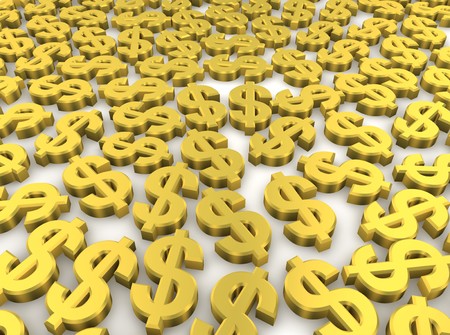 Golden dollar currency symbols background. 3d rendered imageの写真素材