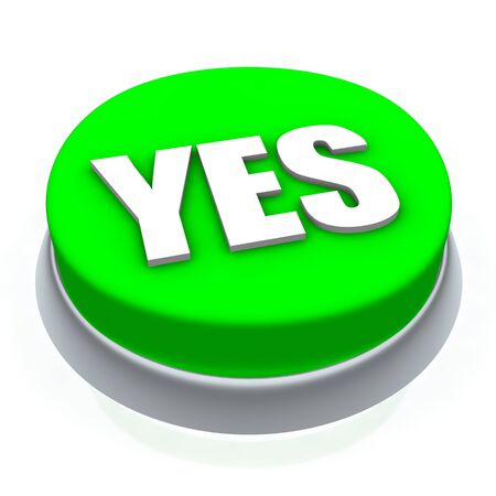 YES round button 3d. Isolated on white.の写真素材
