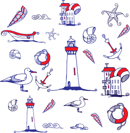 vector hand drawing sketch sea voyage doodles for your designのイラスト素材