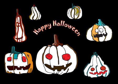 vector set of funny pumpkins for Halloween designのイラスト素材