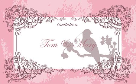 vector hand drawing invitation card with laces and bird for wedding and scrapbooking designのイラスト素材