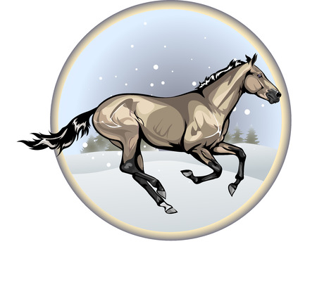 the horse skips in the winter woodのイラスト素材