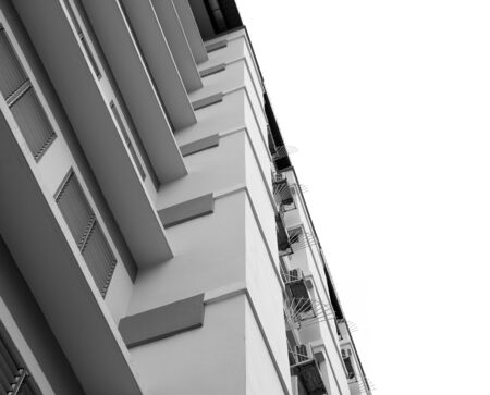 Look up at apartment housing in Thailand. Step of building. pattern physical background in isolated.の写真素材