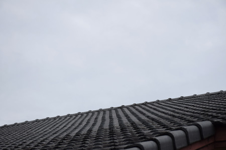 Close up roof texture with blue sky background.の写真素材