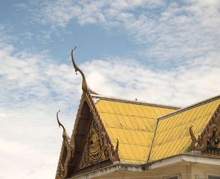 Serpent sculpture of temple roof in Thailand. ornament and detail in Thai art.の写真素材