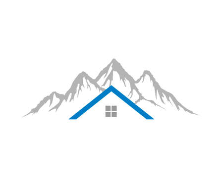 Abstract and simple mountain with simple houseのイラスト素材