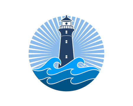 Lighthouse with blue wavesのイラスト素材