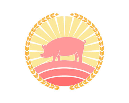 Pig farm with circle wheatのイラスト素材