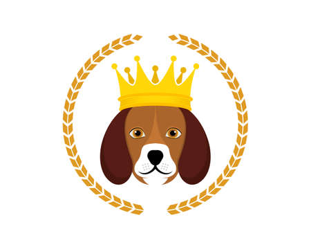 Dog head with crown and circle wheatのイラスト素材