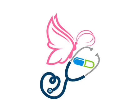 Stethoscope with medical capsule and butterflyのイラスト素材
