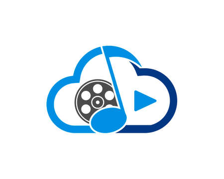 Cloud outline with music note and film media insideのイラスト素材