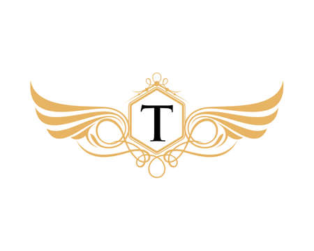Luxury crest wing with T letter initialのイラスト素材