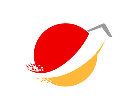 Circle shape with pixels and boomerang swooshのイラスト素材