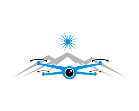Blue drone flying over the mountainsのイラスト素材