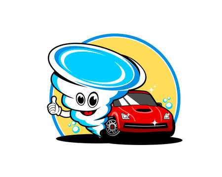 Car wash with cartoon twisterのイラスト素材