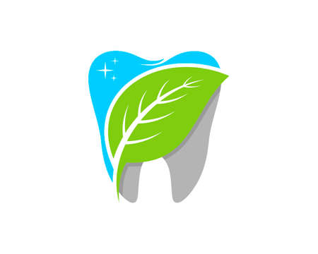 Clean teeth with green leaf insideのイラスト素材