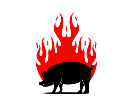 Pig with fire flame logoのイラスト素材