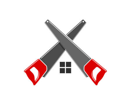 Crossed saw with house window in the middleのイラスト素材