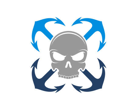 Skull head with crossed anchor behindのイラスト素材