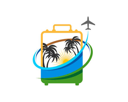 Traveling direction and a beach inside the travel bagのイラスト素材