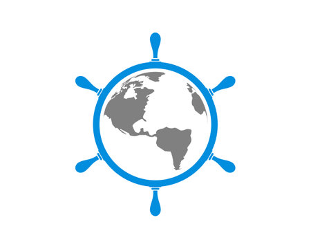 Ship steering wheel with globe earth insideのイラスト素材