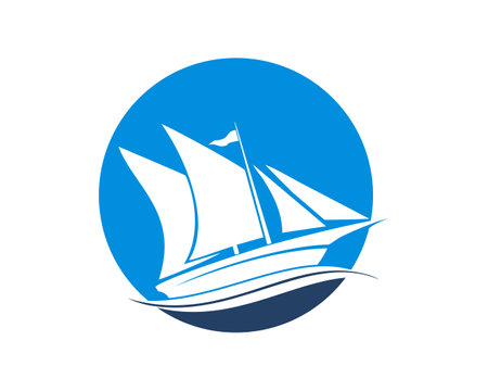 Circle shape with sailing boat insideのイラスト素材