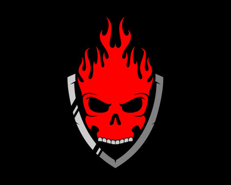 Fire skull head inside the shieldのイラスト素材