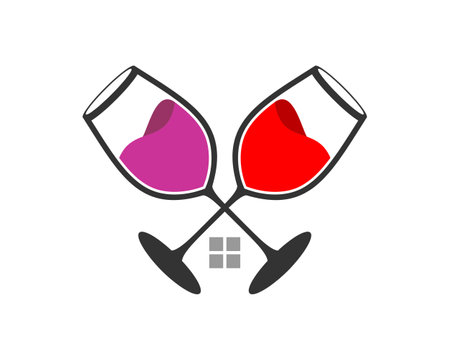 Crossed wine glass with window house in the middleのイラスト素材