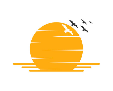 Sunset scenery with flying birdsのイラスト素材