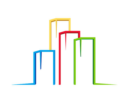 City building line art with rainbow colorsのイラスト素材